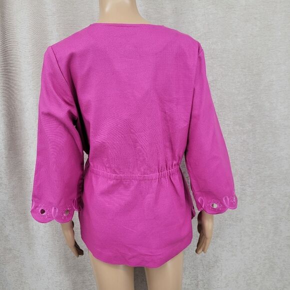 Bob Mackie Y2K Pink Eyelet Kimono Cardigan Cinched Waist Cotton Jacket NEW - Picture 5 of 10